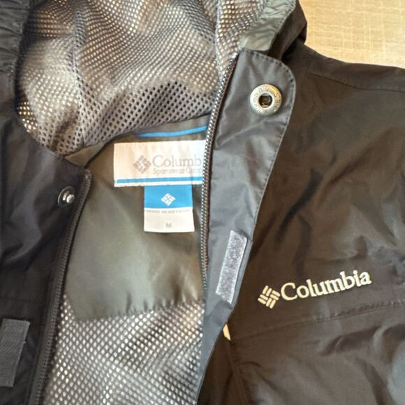 Columbia Youth M Black Omni Tech Jacket Hood Full Zip Lined Pockets Windbreaker - Picture 9 of 12